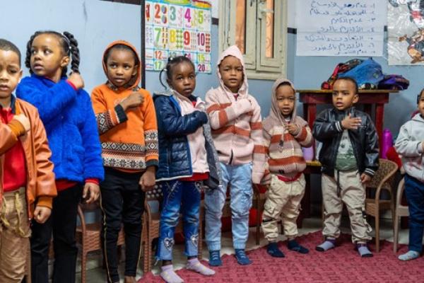 Sudanese refugee children resume their education in a community learning centre in Egypt, supported by the programme